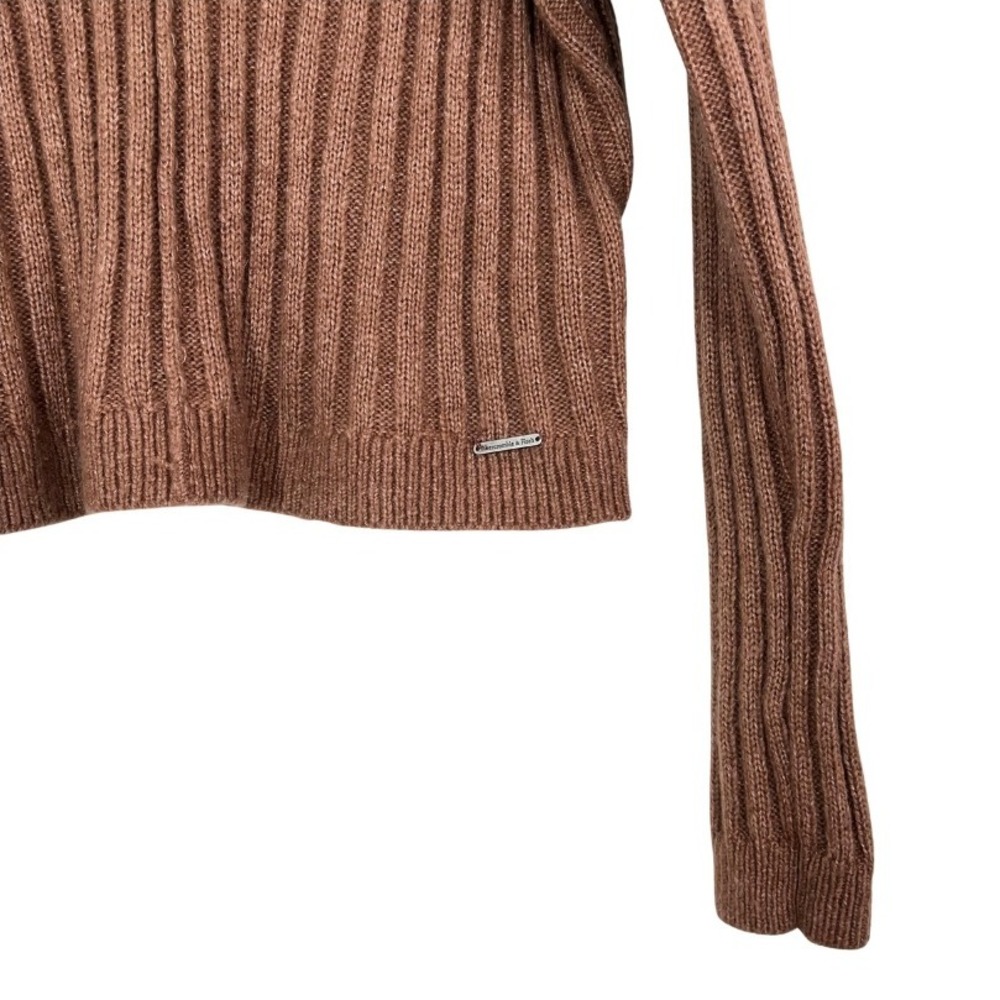Abercrombie & Fitch Ribbed V-Neck Sweater Women's Small Mocha‎ Brown Cropped Fit - Picture 4 of 7